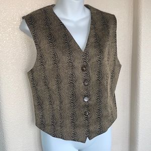 LIZ CLAIBORNE COLLECTION Snake print vest, black/tan, button. M EUC